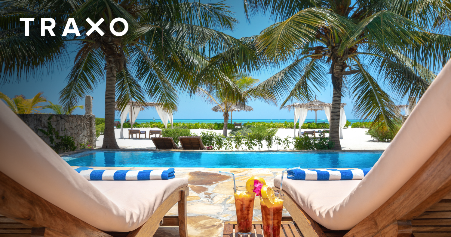 Beach chairs by a pool